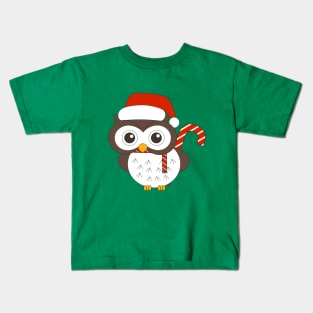 Christmas Mr. Owl Candy Cane Digital Art | Christmas Special | illusima Kids T-Shirt